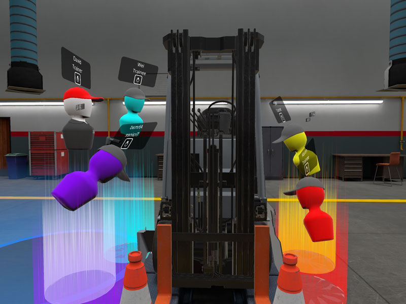New technicians training together with an instructor avatar in a multiplayer VR session