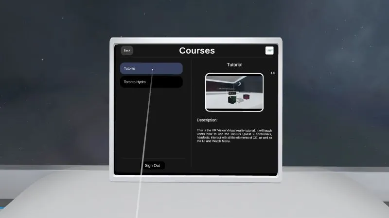 In-VR course selection menu