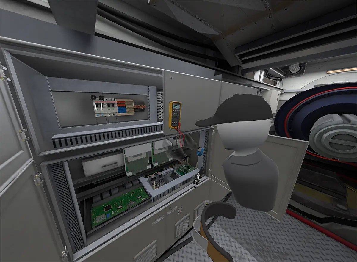 Electrical cabinet inside a wind turbine in Avangrid's multiplayer VR training simulation